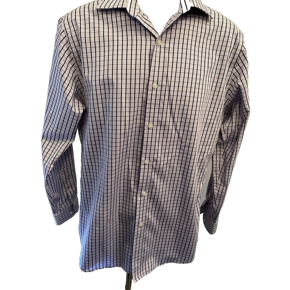 Michael Kors Button up Shirt Men‎ Purple Check Plaid Long Sleeve Size 15 32/33